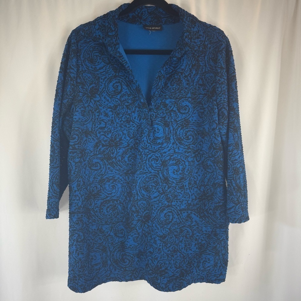 Lane Bryant Blue and Black Swirl Tunic V-Neck